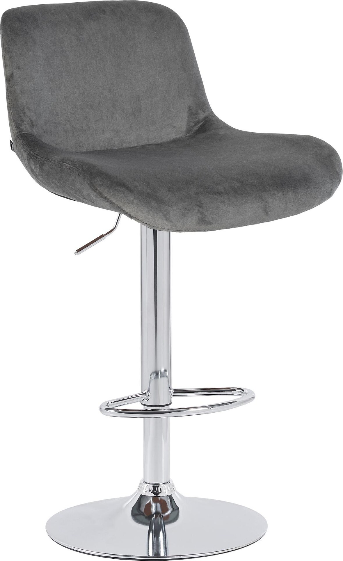 Barhocker PONOR - Samt Dunkelgrau 50x50x85 cm Silber | Barstuhl Höhenverstellbar Mit Lehne Drehbar Tresenhocker Tresenstuhl Kneipenhocker Kneipenstuhl