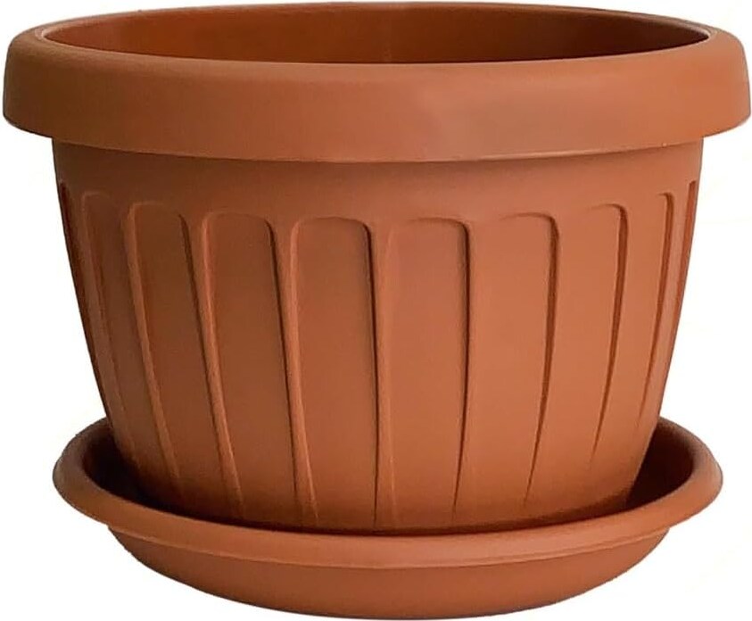 Runde Bama-Bodenvase, 30 cm Durchmesser, mit Untertasse, 9,5 l