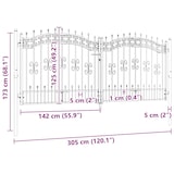 thumbnail of vidaXL Zauntor mit Speerspitze Schwarz 305 x 125 cm Pulverbeschichteter Stahl