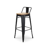 thumbnail of Lot de 4 tabourets de bar en métal noir mat style industriel avec dossier et assise en bois clair - Hauteur 76 cm
