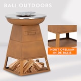 thumbnail of Bali OUTDOORS 3-in-1 Grillring BBQ en Plancha Grill en Vuurkorf– Staand Vuurschaal BBQ met Brandhout Opslagplaats - RVS ronde Teppanyaki Bakplaat