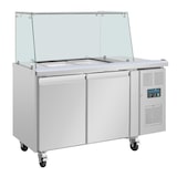 thumbnail of Gekoelde roestvrijstalen voorbereidingsbalie 314 liter, 2 x GN 1/1, vierkante niesbescherming, 300 W, 220 V - MONO