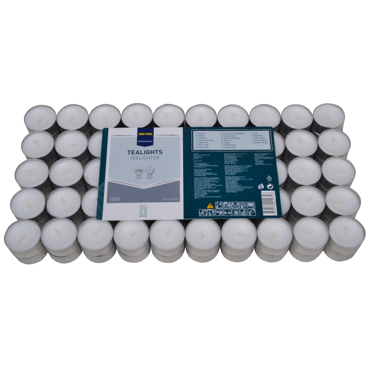 METRO Professional Velas de chá, parafina, Ø 3.9 x 2.2 cm, tempo de queima 8 horas, branco, 100 unidades