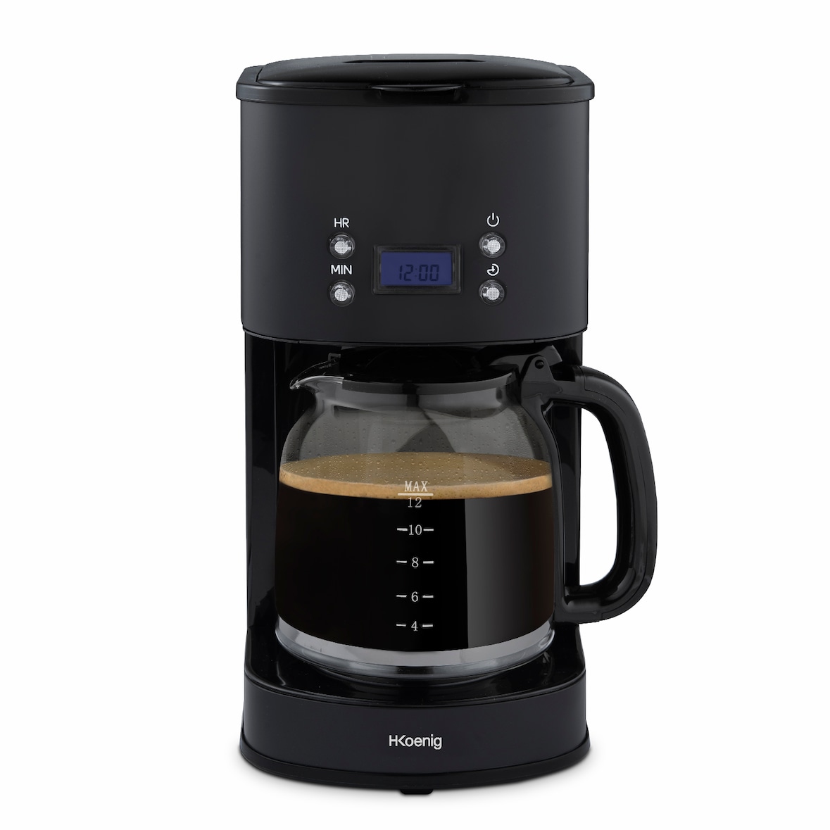 H.Koenig macchina per caffè americano MG32, filtro in acciaio inox, 1,5L(12 tazze), caraffa in vetro graduato, mantenimento in caldo, nero, 1000 W