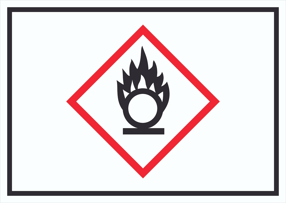 Schild Entzündend wirkend Symbol Flamme Brandfördernd A0 Rückseite selbstklebend