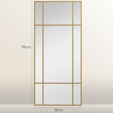thumbnail of Wandspiegel rechteckig 110x50x2 cm Metallrahmen mit Gitterdesign in Gold, dickes Glas mit Sicherheitsfolie, vertikal oder horizontal