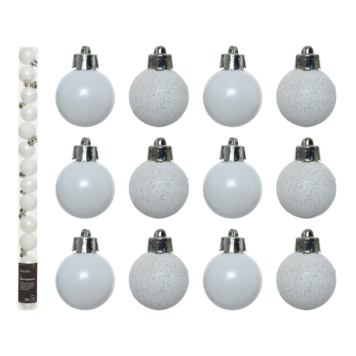 14 Weihnachtskugeln 3cm Kunststoff Christbaumkugeln Set Baumkugeln Winterweiß