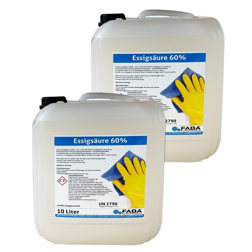 Essigsäure 60% Essigessenz C2H4O2 Reiniger Entkalker 2 x 10 Liter