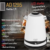 thumbnail of Adler AD1295 Elektrischer Wasserkocher, Fassungsvermögen 1,7L, BPA-frei, Temperaturregelung, Edelstahl, Kabellos, Weiß, 2200W