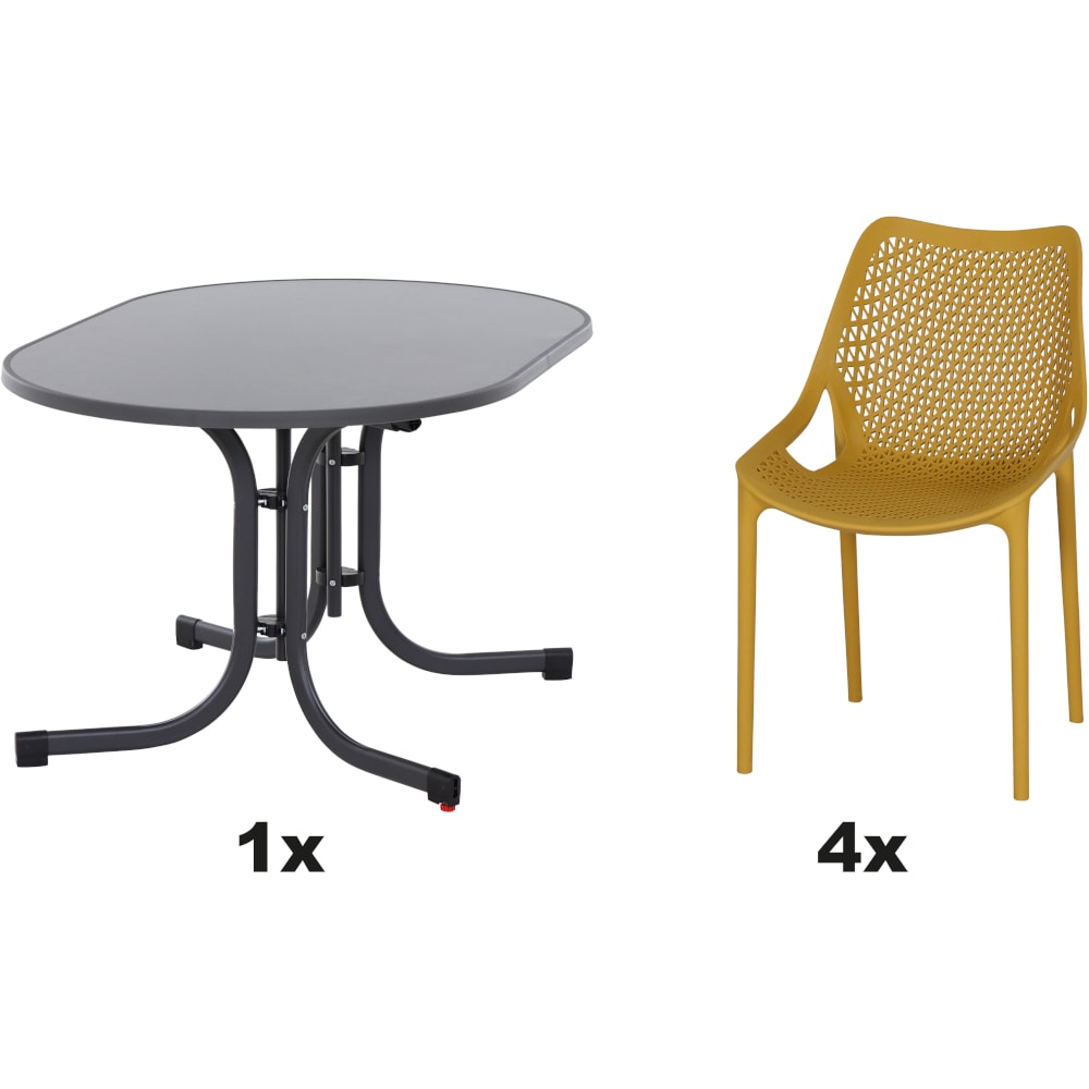 SIENA GARDEN Urban Lights Set 5teilig District gastrotauglich mustard mit Tisch Paco 140x90