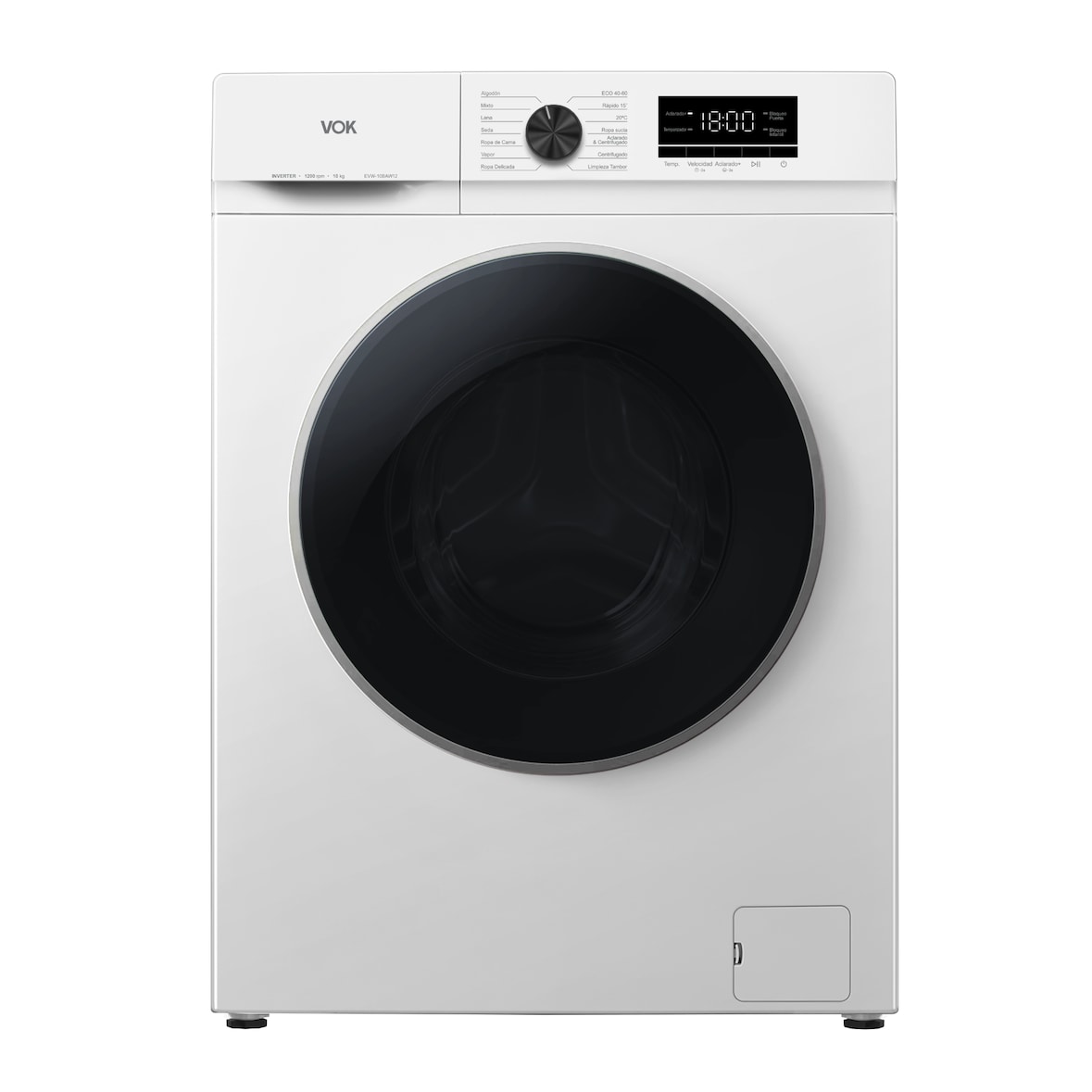Lavadora 10 kg VOK -  Clase A, Motor Inverter Silencioso, 1200 rpm, 14 Programas
