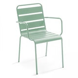 thumbnail of Ensemble table de terrasse carrée et 8 fauteuils en métal vert sauge - Oviala
