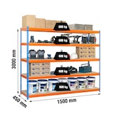 thumbnail of SimonRack Estante industrial, 3000x1500x450 mm, 600 kg no ponto de flexão, 5 prateleiras de madeira, Azul/Laranja/Madeira- Simonforte