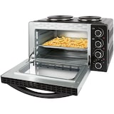 thumbnail of Bomann KK 6059 CB Kleinküche, 28 Liter Mini-Backofen mit 2 Kochplatten, Umluft, Ober- & Unterhitze, Drehspieß, Cool-Touch-Griff, 3100 Watt, Schwarz