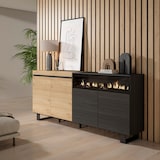 thumbnail of Sideboard, Schrank, Küche, Sideboard, Flurmöbel, 200x35x87cm, 4 Türen, Elektrischer Kamin, Industriedesign, Moderner Stil, Eiche und Schwarz _ 62_16