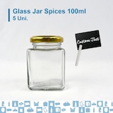 thumbnail of 5 vasetti quadrati in vetro per spezie da 100 ml con coperchio + 5 lavagnette + gesso - Barattoli per organizzare la cucina