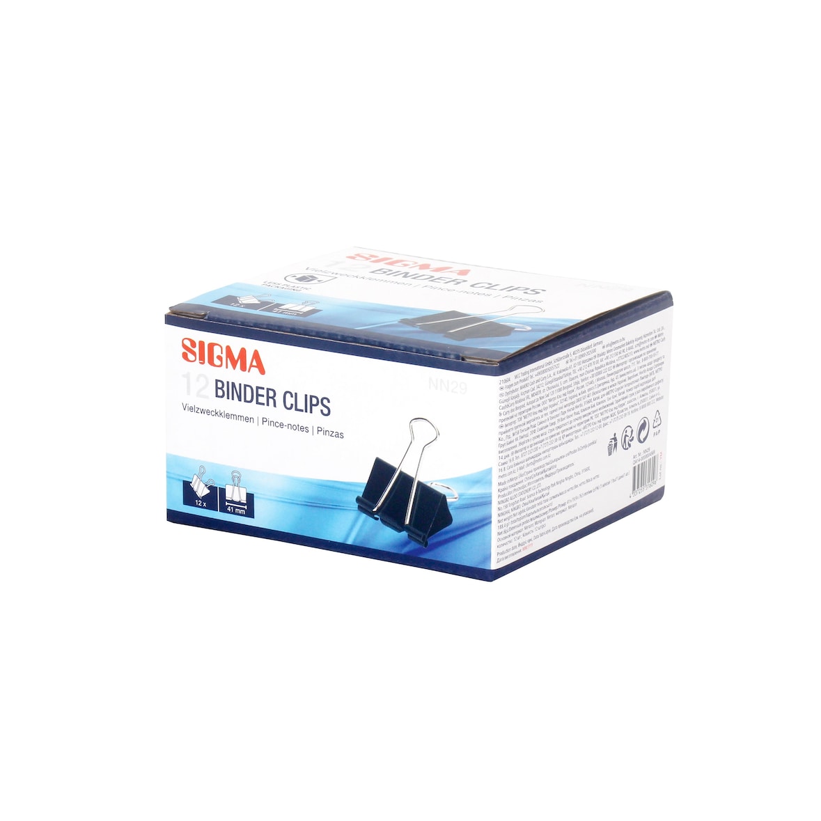 SIGMA Clips para carpetas, metal, 41 mm, negro, 12 unidades