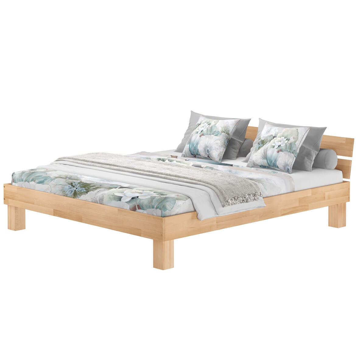 Doppelbett Überlänge Kingsize 180x220 Buche Massivholz natur Zubehör wählbar V-60.80-18-220  ohne Zubehör