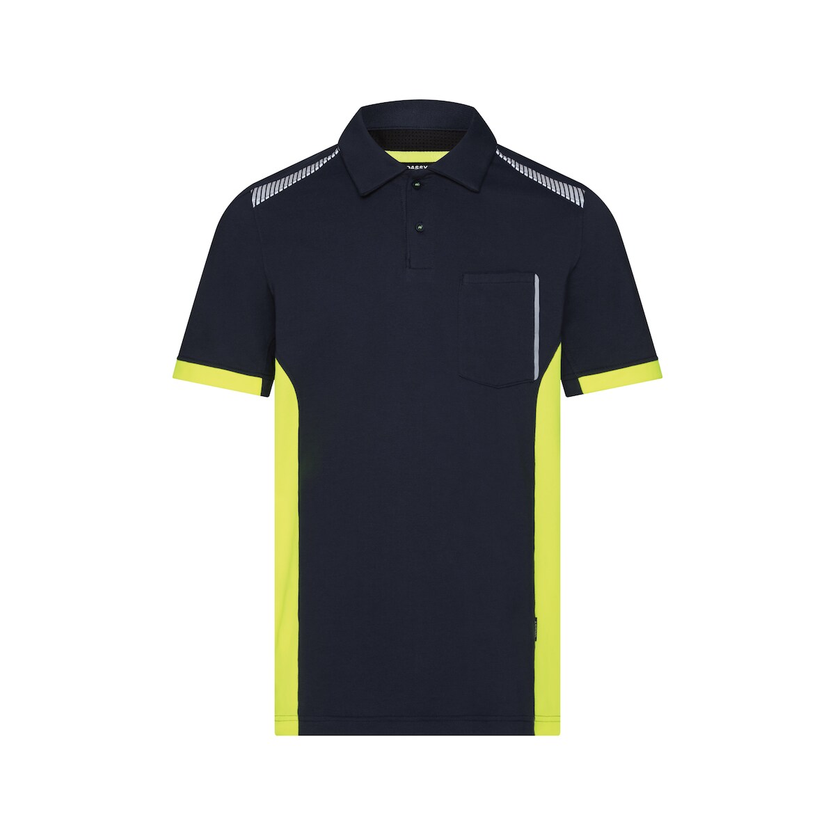 DASSY Veracruz Poloshirt, Logix, Mesheinsätze, OEKO-TEX , Veredelung nachtblau/neongelb XL