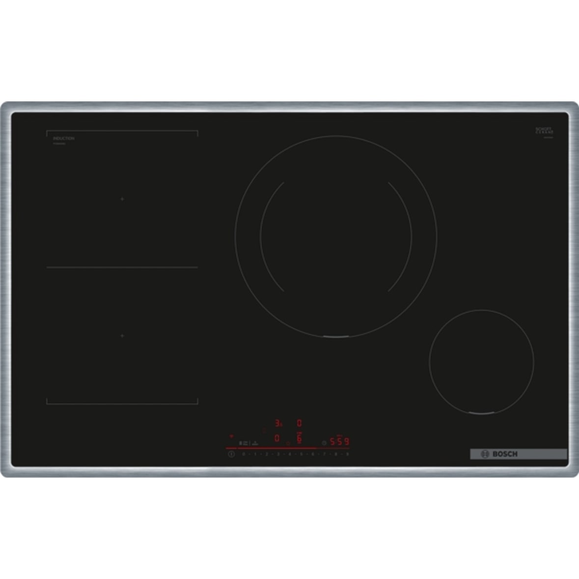 Bosch Serie 6 PVS845HB1E Induktionskochfeld, 80 cm, Schwarz, Mit Rahmen aufliegend
