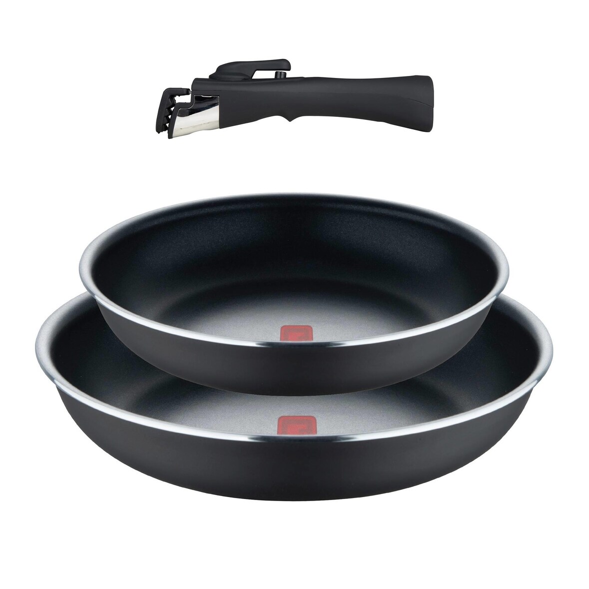 BERGNER Click&Cook - Juego de 2 Sartenes Ø24Ø28cm Aluminio prensado y Heat Dot Negro con Mango Desmontable
