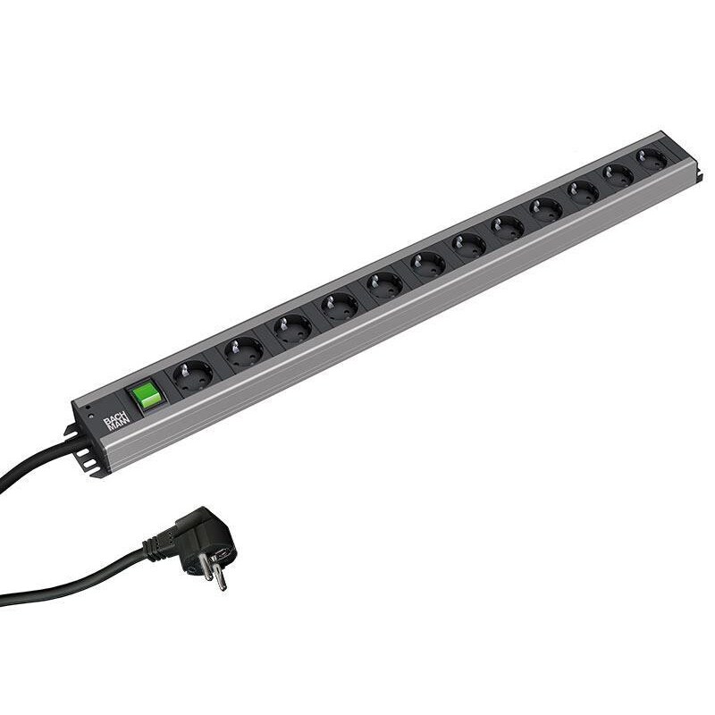 BACHMANN stekkerdoos 12x geaard contact, met schakelaar, 2 m