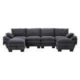 thumbnail of Merax 4-Sitzer-Sofa mit 2x Hocker, USB-C-Anschluss & Seitentaschen, Dicke Kissen, Corduroy, Dunkelgrau