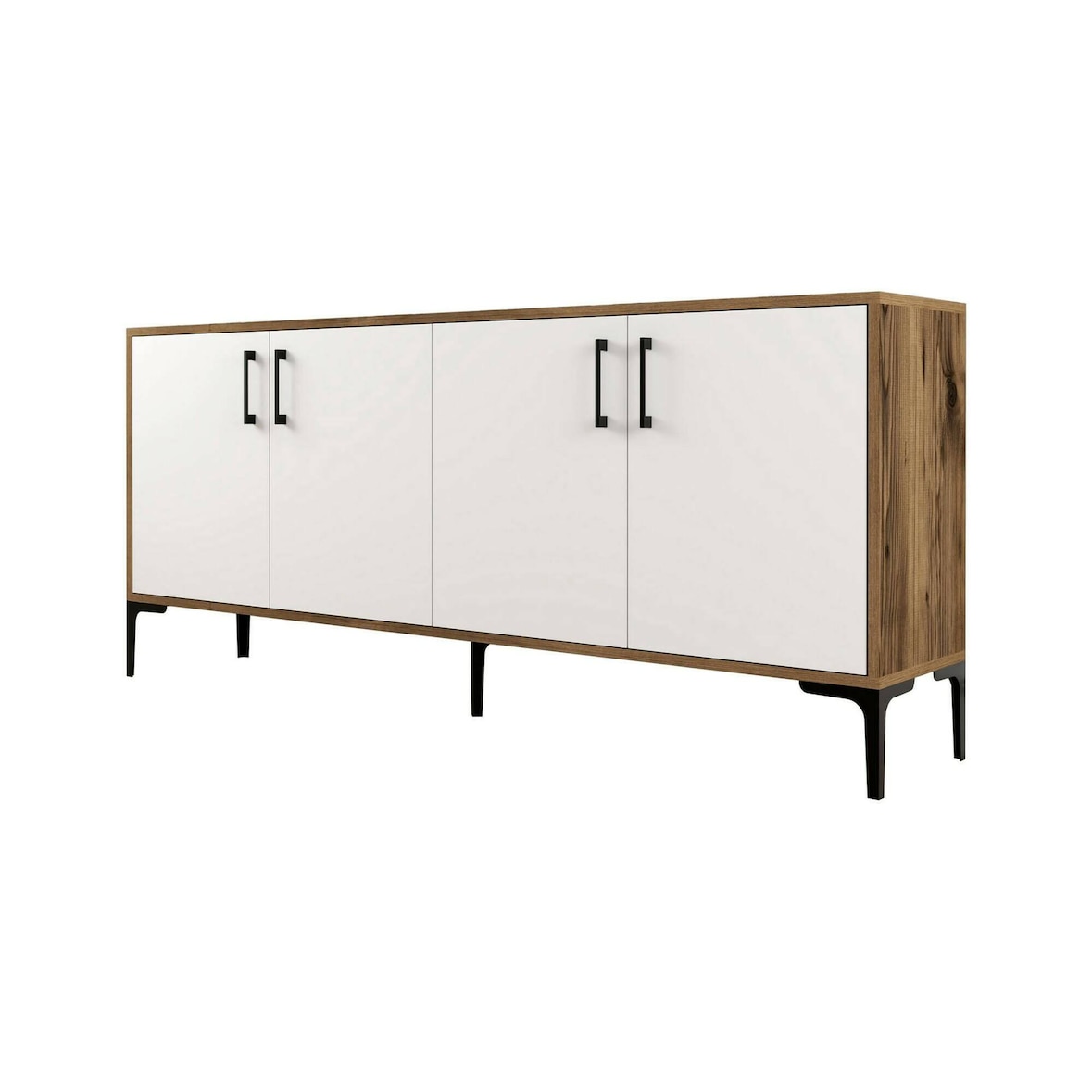 Dmora Credenza Dpedrol, Buffet da soggiorno, Madia da salotto, Dispensa da cucina, 180x35h78 cm, Noce e Bianco