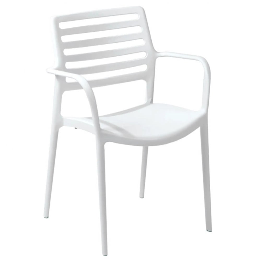 Sillas color blanco para hostelería "Willy" con reposabrazos. Mobiliario apilables para terraza y interior de bar, restaurante y cafetería.