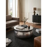 thumbnail of Couchtisch 75x31x75cm Aluminium Silber Beistelltisch orientalisch rund, Flacher Hammerschlag Sofatisch Metall, Design Wohnzimmertisch modern,