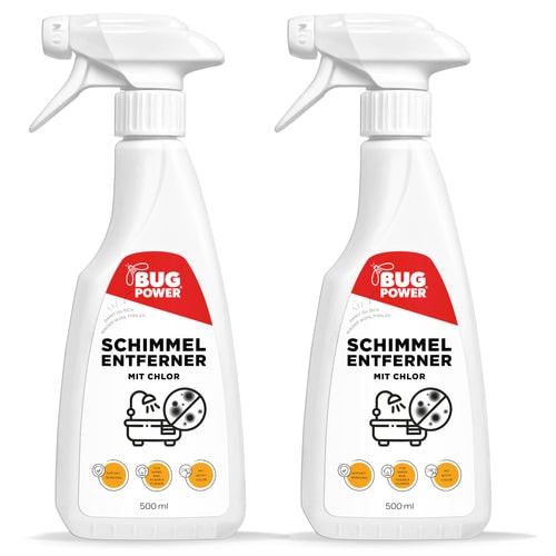 BugPower Schimmel Entferner Spray + Chlor - für Fliesen, Fugen, Wände & Decken Schimmelentferner: 2 x 500 ml