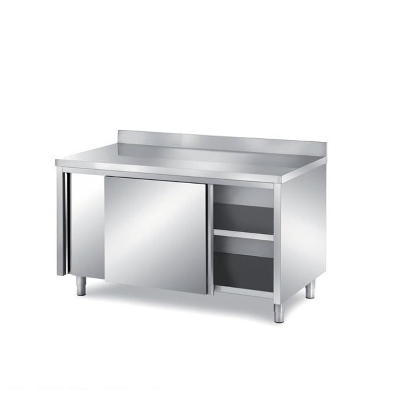 Tavolo armadiato con scorrevoli, con alzatina posteriore. Prof. 60  - 180x60x85h