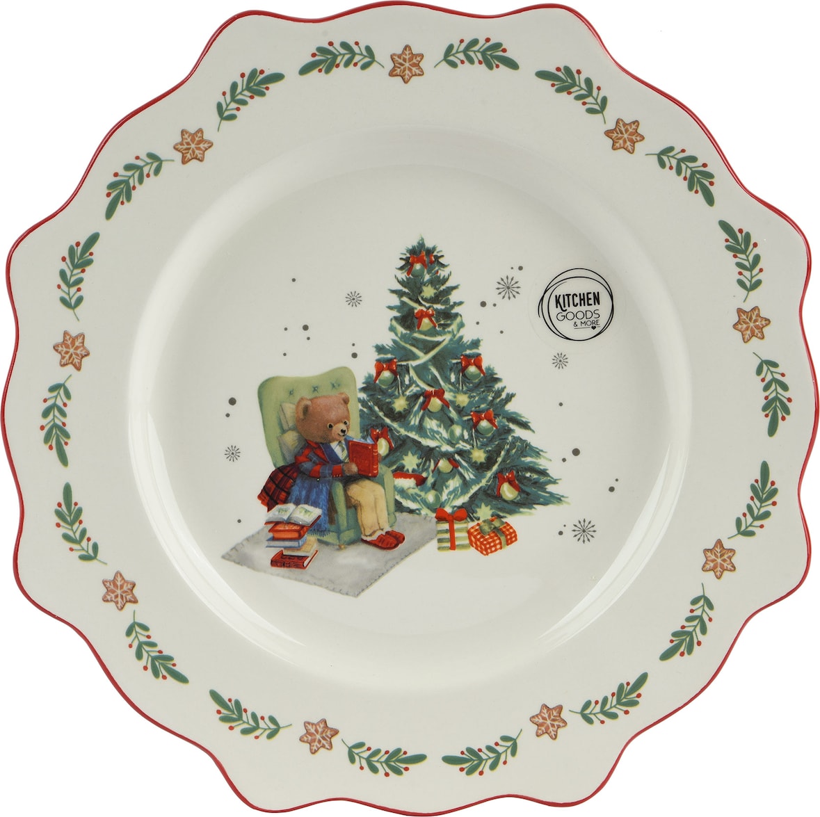 Frühstücksteller Keramik 20cm - Teller mit Weihnachtsbaum Motiv Weihnachtsgeschirr Weihnachtsteller Geschirr Weihnachten Frühstücksgeschirr Essteller