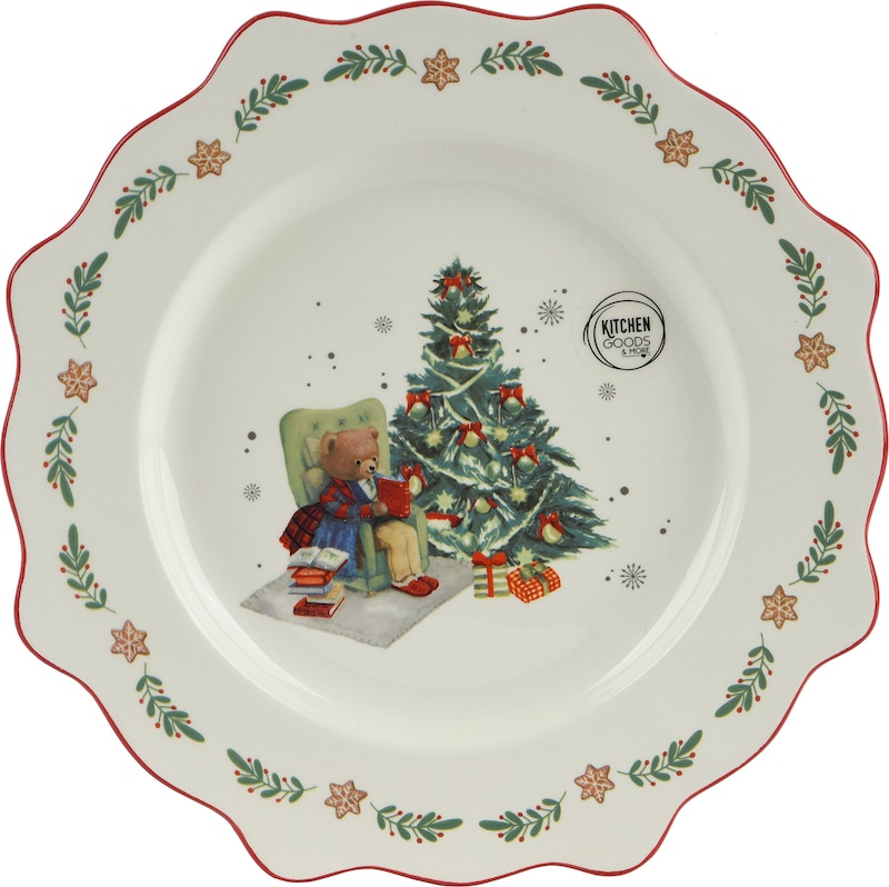 Frühstücksteller Keramik 20cm - Teller mit Weihnachtsbaum Motiv Weihnachtsgeschirr Weihnachtsteller Geschirr Weihnachten Frühstücksgeschirr Essteller