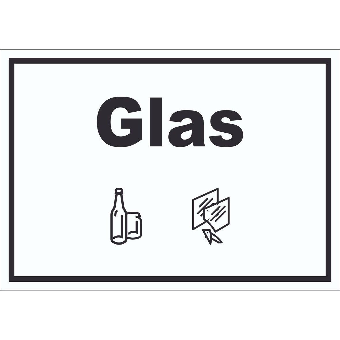 Glas Mülltrennung Schild Text Symbol Scheibe Flasche waagerecht A6 Rückseite selbstklebend
