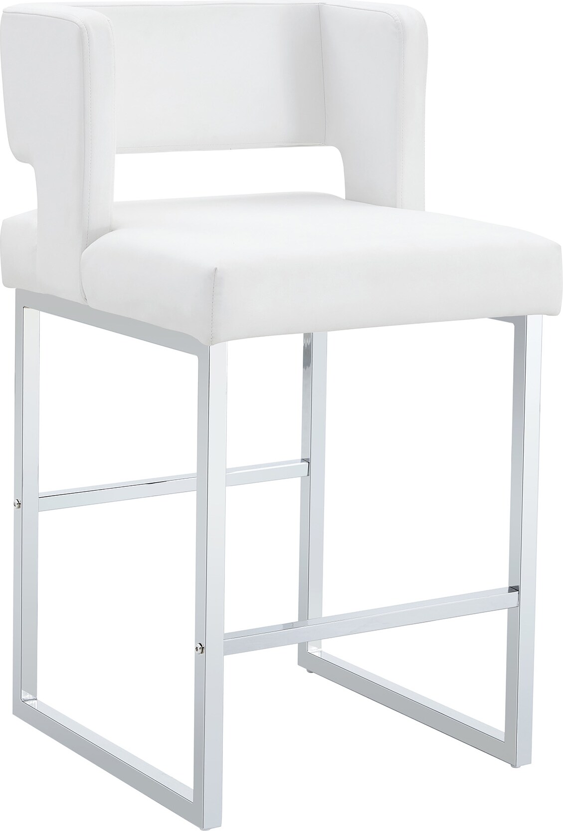 Barhocker Set 2er mit Rückenlehne 91x48x53 cm Weiß+Silber, quadratischer Polstersitz, PU Bezug, Metallbeine, nordischer Stil