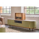 thumbnail of Mueble bajo para TV MARIA de KAWOLA, tapa de mármol, piel sintética, color verde oliva