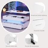 thumbnail of Merax 100*50*44cm hydraulisch höhenverstellbarer Couchtisch, mit LED-Beleuchtung, Bluetooth-APP-Steuerung, 2 Schubladen und offenem Stauraum, Weiß