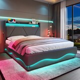thumbnail of Polsterbett 140x200 mit LED-Beleuchtung und Stauraum – modernes Design mit Gasdruck-Lattenrost in Dunkelgrau