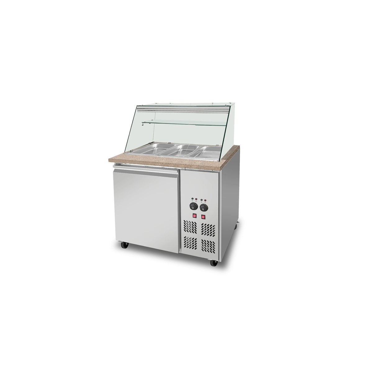 Skyrainbow SNACK-Line bain-marie toonbank 2x GN1/1, graniet roze-grijs, 88x82x85,5 Glazen bovenbouw helder glas met klembord, H=496mm