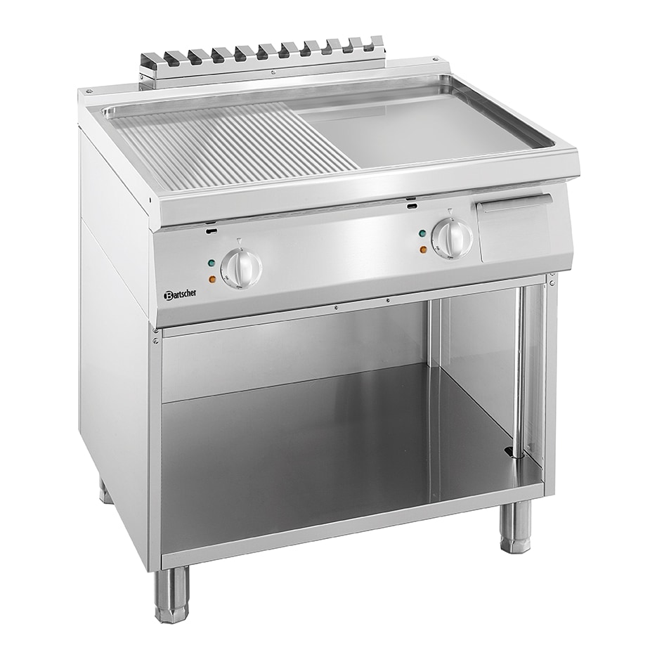 Bakplaat/Grillplaat | 700 B800 00 | Bakplaat 1/2 Glad 1/2 Geribbeld (b)720x(d)445mm | 10kW | 800x700x850(h)mm