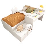 thumbnail of Einzelbett 90x200 cm aus massivem Holz mit integriertem Schreibtisch und Schubladen, weiß, multifunktionales Stauraumbett