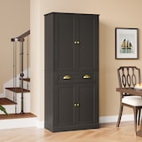 thumbnail of Vorratsschrank 80x40x182 cm Schwarz mit Schublade, 4 Türen, verstellbaren Einlegeböden und Kippschutz, Korpus aus MDF, moderner schlichter Stil