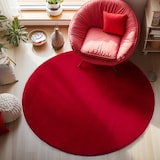 thumbnail of CarpetSale24 Teppich Wohnzimmer Einfarbig Rot 120 cm Rund - Waschbar Rutschfest Kurzflor Extra Weich für Wohnzimmer Schlafzimmer Jugendzimmer