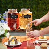 thumbnail of Relaxdays Getränkespender mit Ständer, 2er Set, Limobehälter 4L, Zapfhahn und Deckel, Wasserspender, Glas, transparent