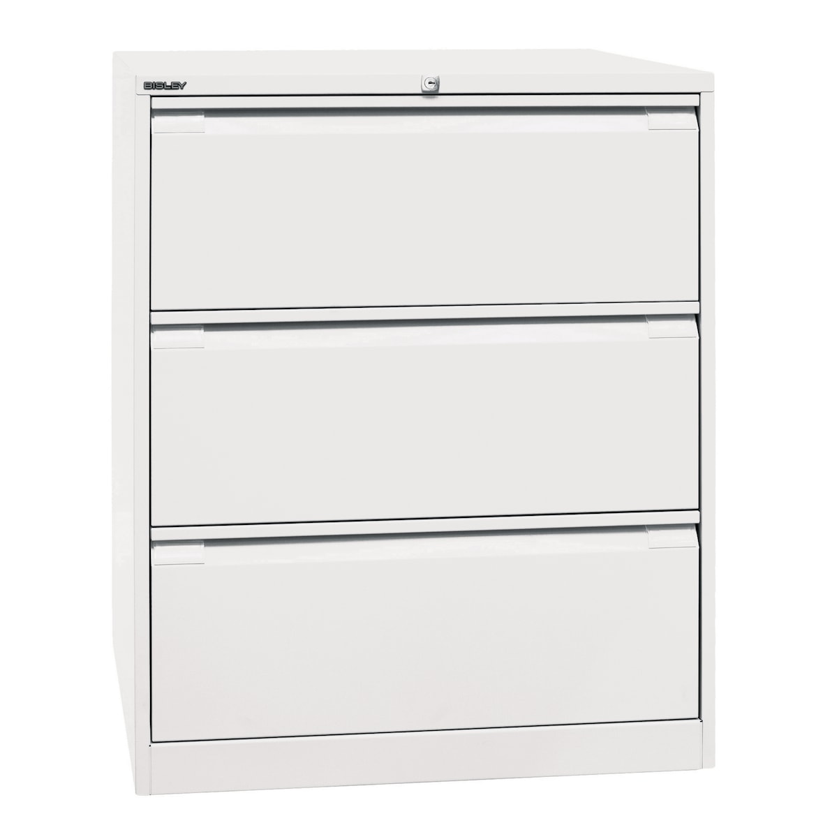 BISLEY Hängeregistraturschrank mit Schloss aus Metall in verkehrsweiß, 3 Schubladen, doppelbahnig - Hängeregisterschrank abschließbar,