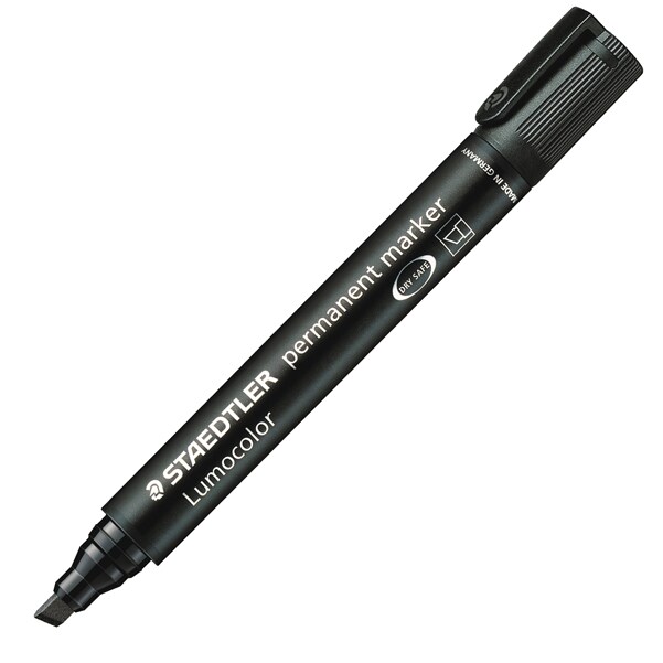 STAEDTLER Marqueur permanent pointe biseau corps plastique encre Noire à base d'alcool ne sèche pas 350