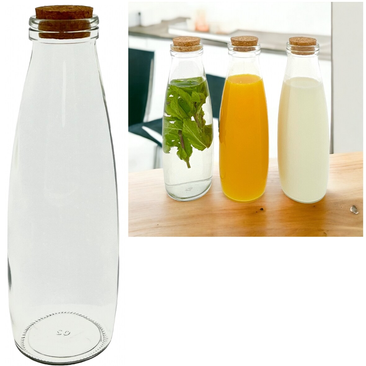 Serveerfles van glas met kurk - 500 ml - 4 Stuks