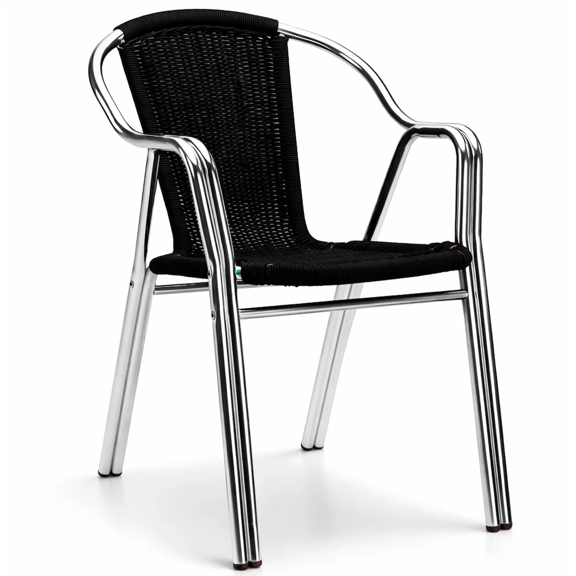 Sillas color negro  para hostelería de aluminio curvado con trenzado  para terraza, interior y exterior de bar y restaurante. Mobiliario hostelería.