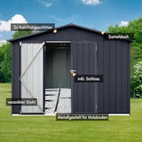 thumbnail of Gerätehaus XL – verzinktes Metall in Anthrazit| Inkl. Schloss & Werkzeughaken | wetterfester Geräteschuppen, Gartenhaus